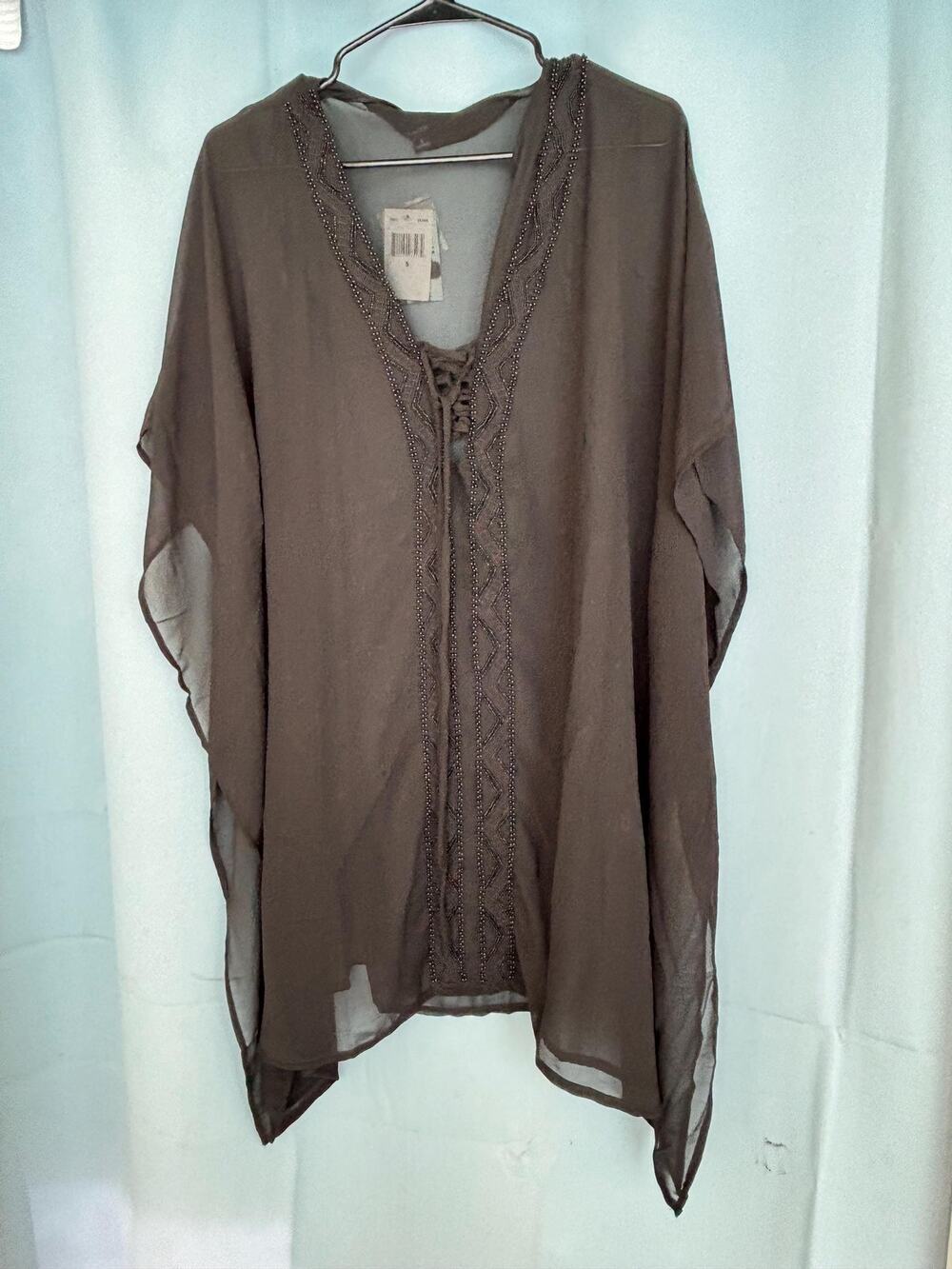 RAVIYA Crochet-Trim Cover-Up Tunic-Black Small Pool Beach S NWT